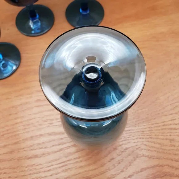 Gorham Accent II Blue Iced Tea Goblets Set of 4 Stemmed Glasses 6.25” Vintage